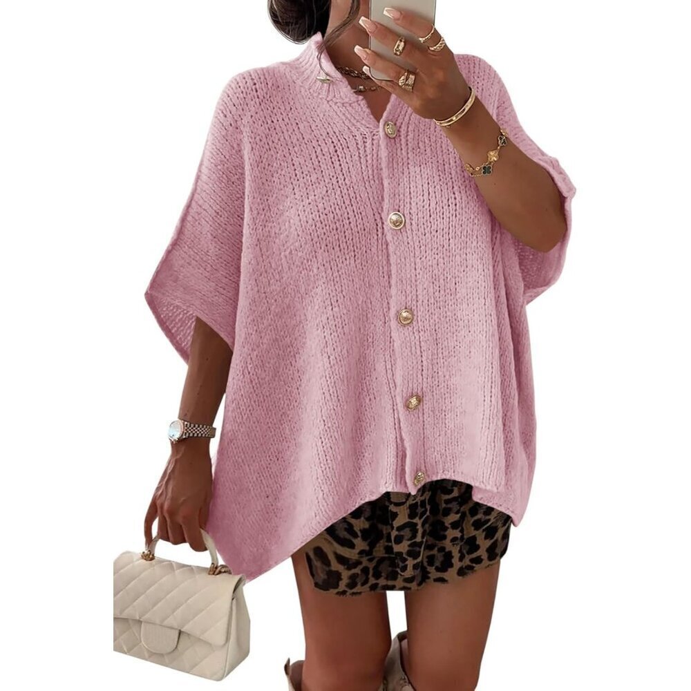 Women's Oversized Short Sleeve Knit Cardigan Lightweight Casual Plus Size